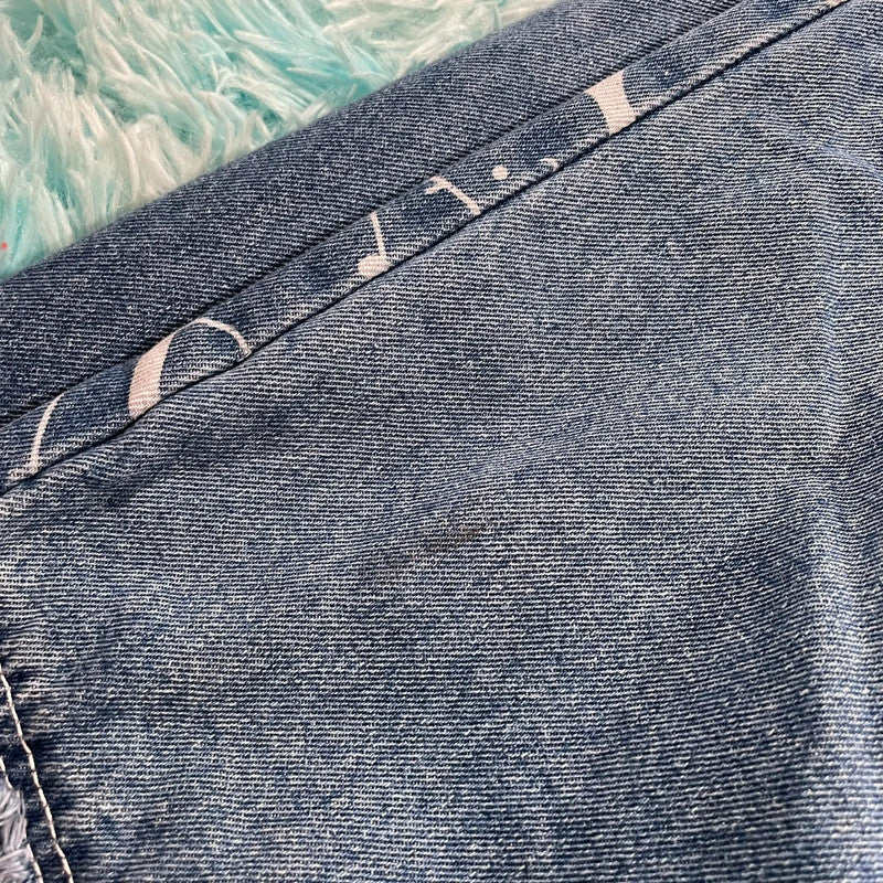 Blue Patterned Baggy Jeans - W32 L32