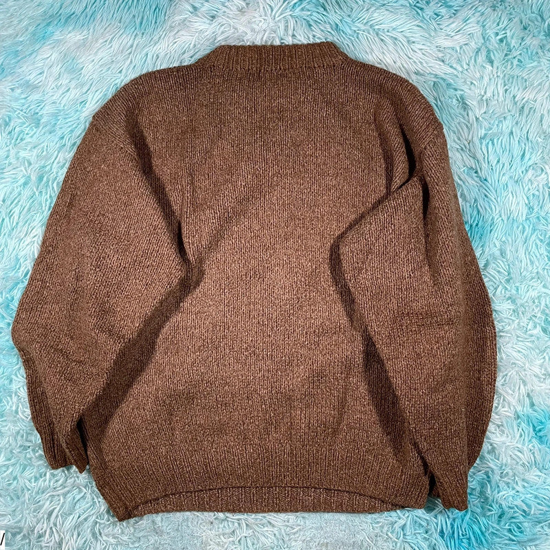 Vintage 90s Brown Patterned Knitted Jumper - Medium