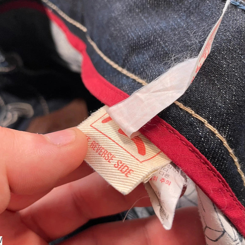 Navy Evisu Genes Jeans All Over Logo - -W32 L32