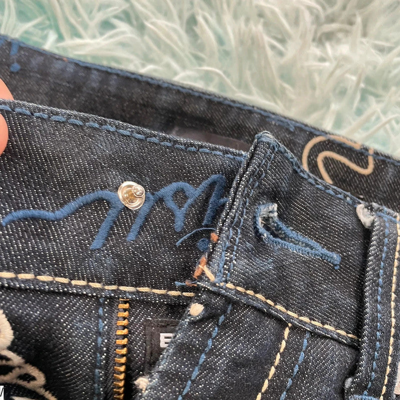 Navy Evisu Genes Jeans All Over Logo - -W32 L32