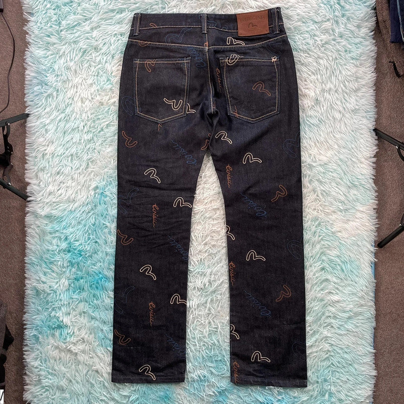 Navy Evisu Genes Jeans All Over Logo - -W32 L32