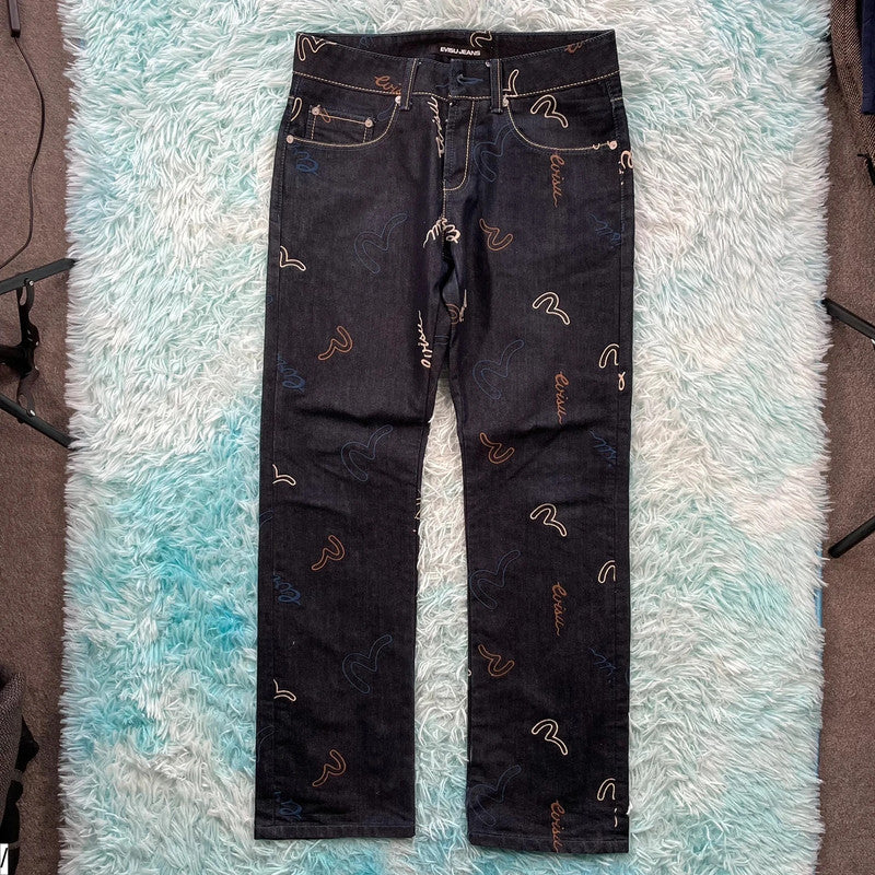 Navy Evisu Genes Jeans All Over Logo - -W32 L32