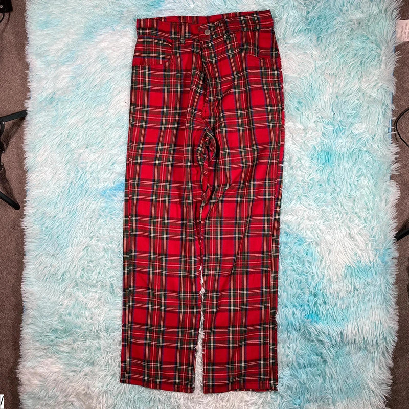 Vintage 90s Red Tartan Golf Trousers - 32W 32L