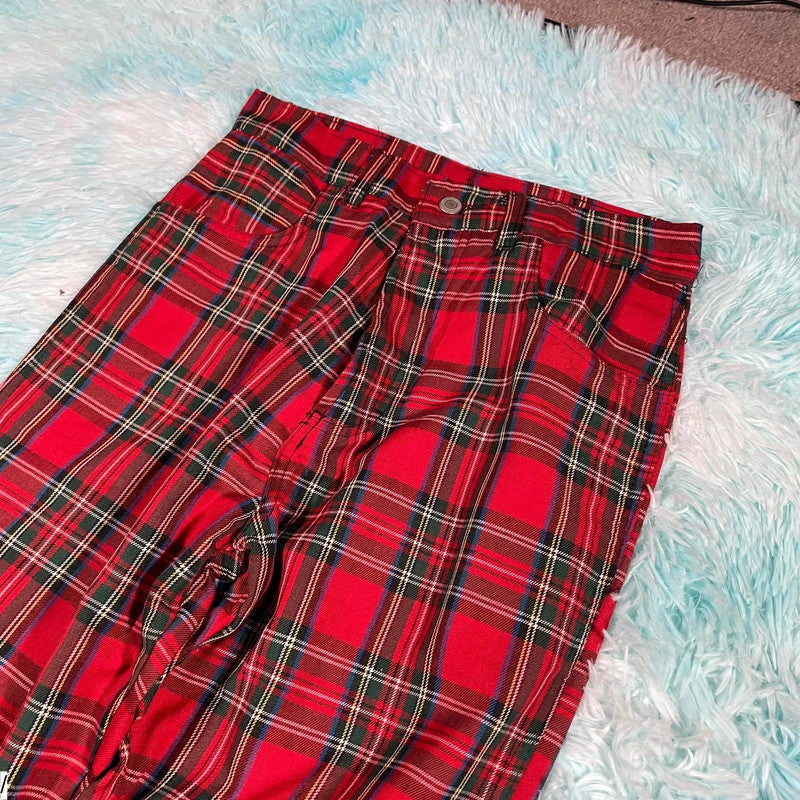 Vintage 90s Red Tartan Golf Trousers - 32W 32L
