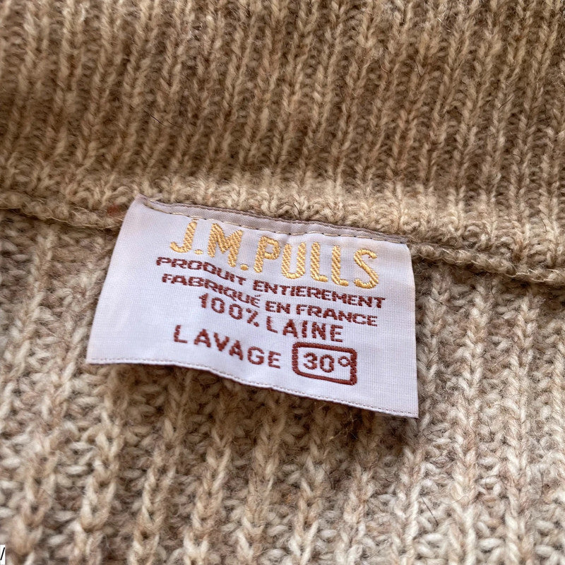 Vintage 90s Beige Wool Knitted Jumper Full Zip France - Large