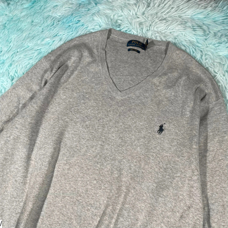 Grey Polo Ralph Lauren V Neck Jumper - XL