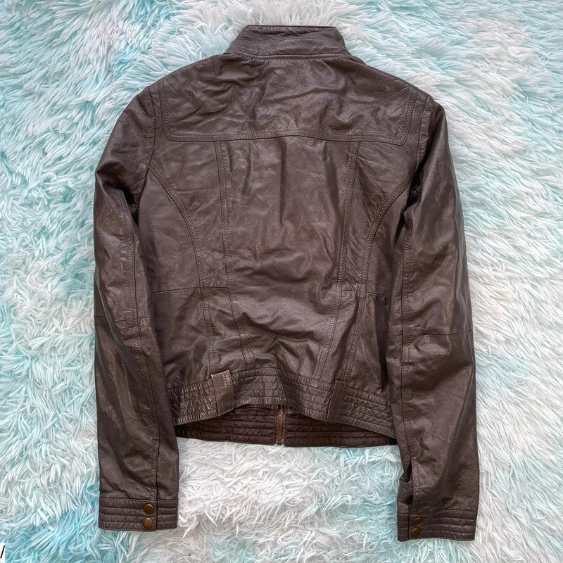 Vintage Dark Brown Leather Jacket Fitted - Medium
