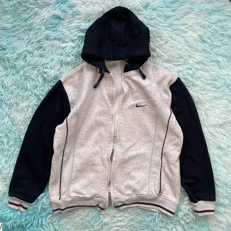 Vintage 90s Grey & Navy Nike Hoodie Full Zip - XS