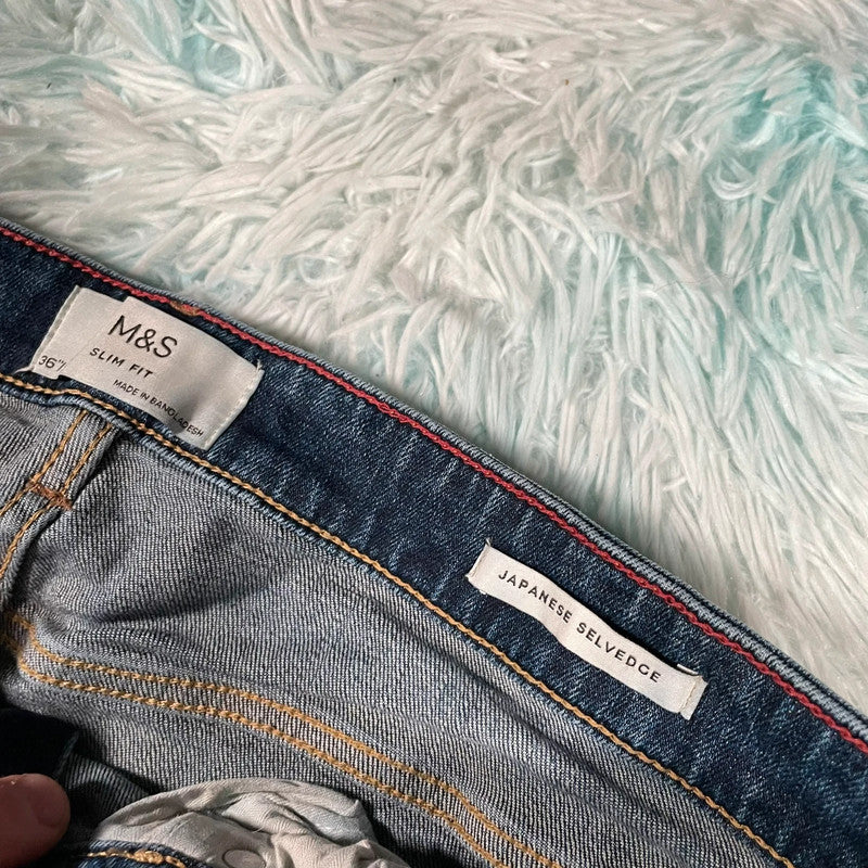 Blue M&S Jeans Selvedge Tapered - W36 L31