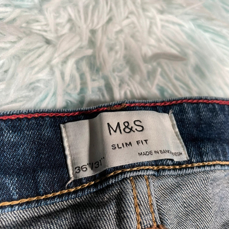 Blue M&S Jeans Selvedge Tapered - W36 L31