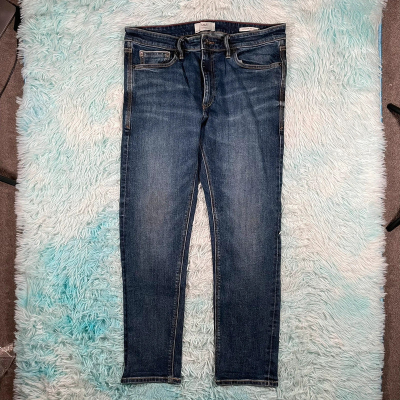 Blue M&S Jeans Selvedge Tapered - W36 L31