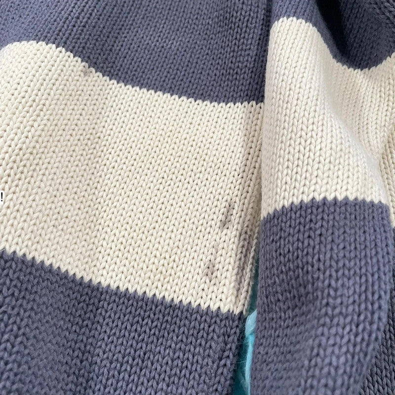 Navy & Cream Striped Brandy Melville Knitted Jumper