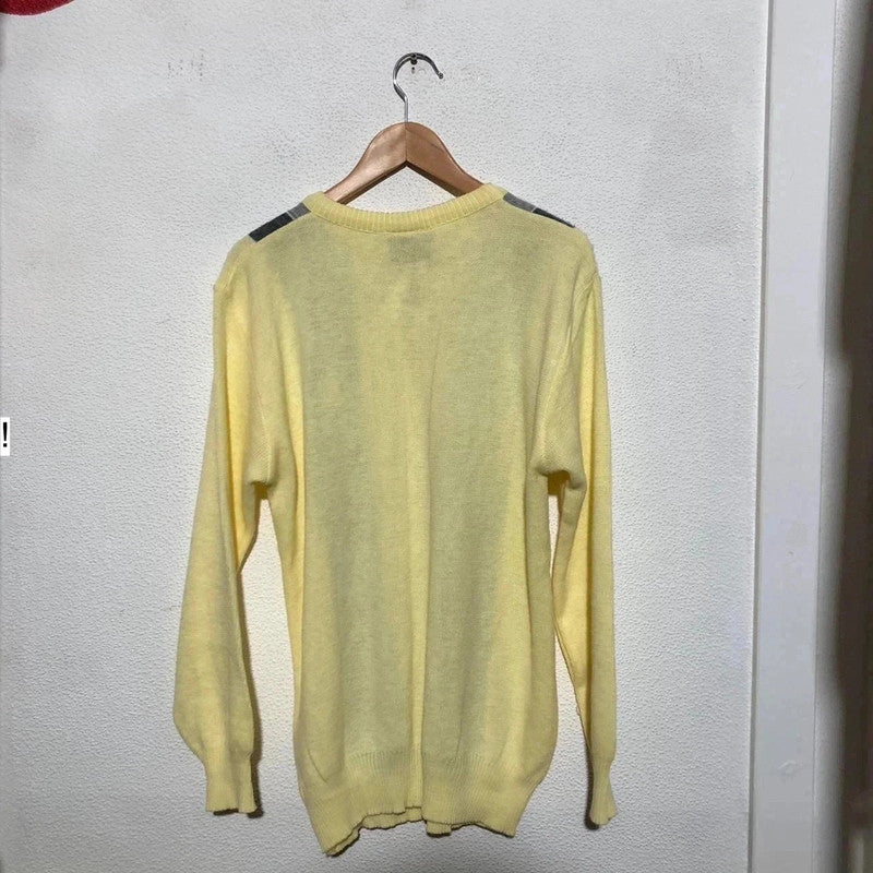 Vintage 80s Yellow Striped Grunge Patterned Knitted Jumper - Large