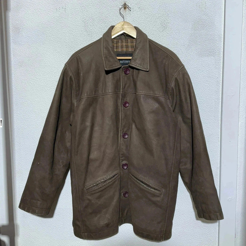 Vintage 90s Brown Heavyweight Leather Jacket - XL