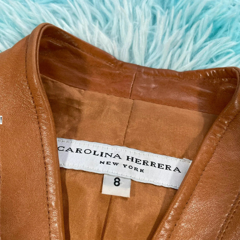 Brown Carolina Herrera Leather Jacket - Size 8