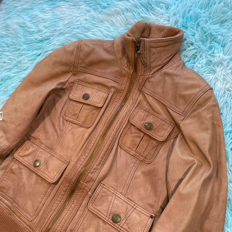 Vintage Brown Fitted Leather Jacket - Small