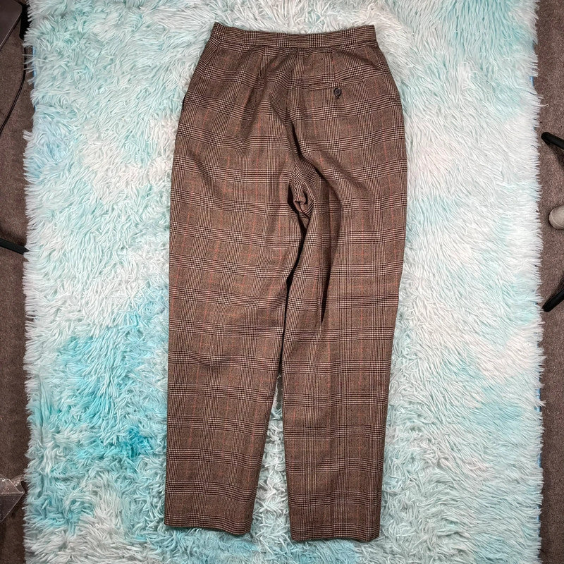 Vintage 90s Brown Tartan Trousers Wool - Size 4