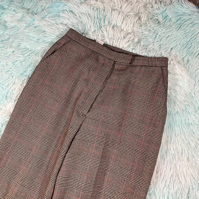 Vintage 90s Brown Tartan Trousers Wool - Size 4