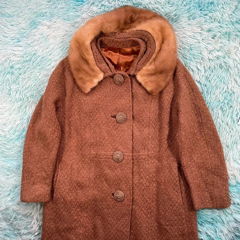 Vintage 1960s Brown Fur Trimmed Longcoat Bettijean