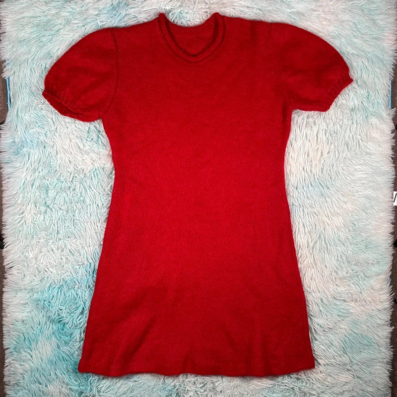 Vintage 90s Red St Michael Mohair Knitted Dress Mini - Size 14