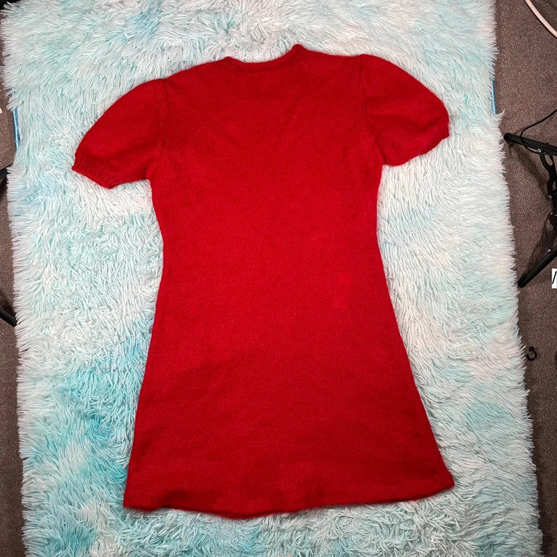 Vintage 90s Red St Michael Mohair Knitted Dress Mini - Size 14