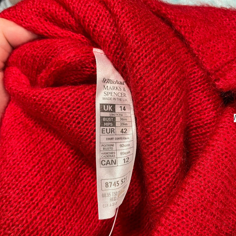 Vintage 90s Red St Michael Mohair Knitted Dress Mini - Size 14