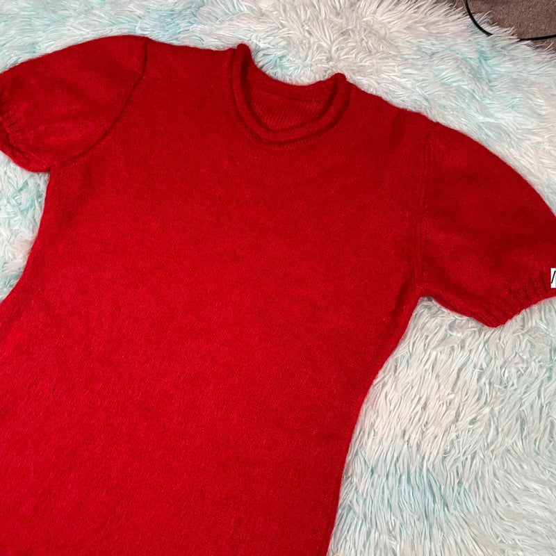 Vintage 90s Red St Michael Mohair Knitted Dress Mini - Size 14