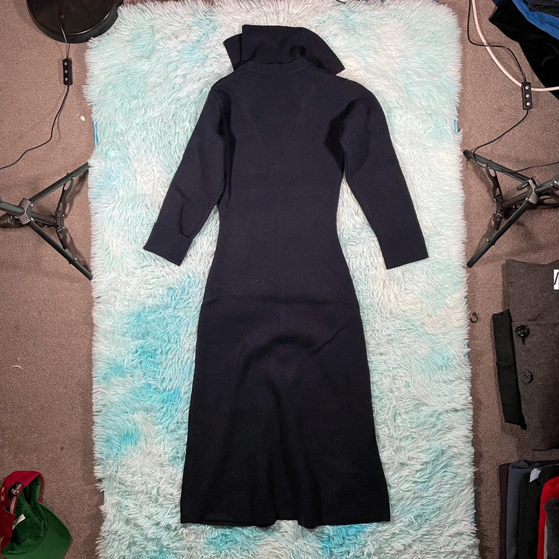 Navy Sandro Paris Knitted Dress - Size 6 EU34
