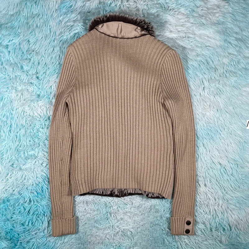 Vintage Y2K Beige Rocha Suede Fur Leather Jacket - Size 10
