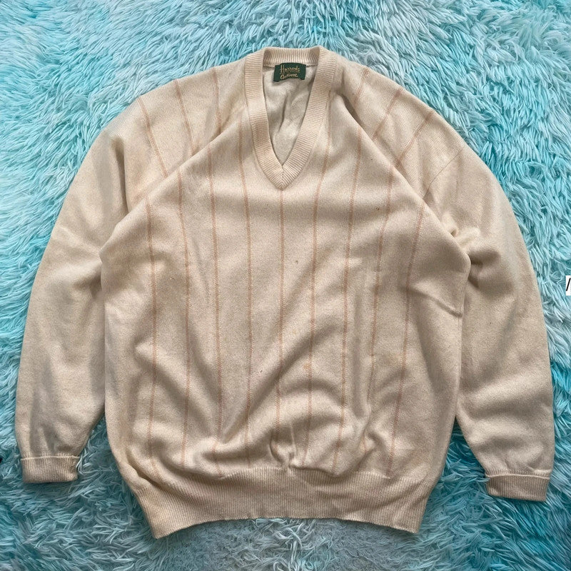 Vintage Cream Harrods Knitted Jumper V Neck - La