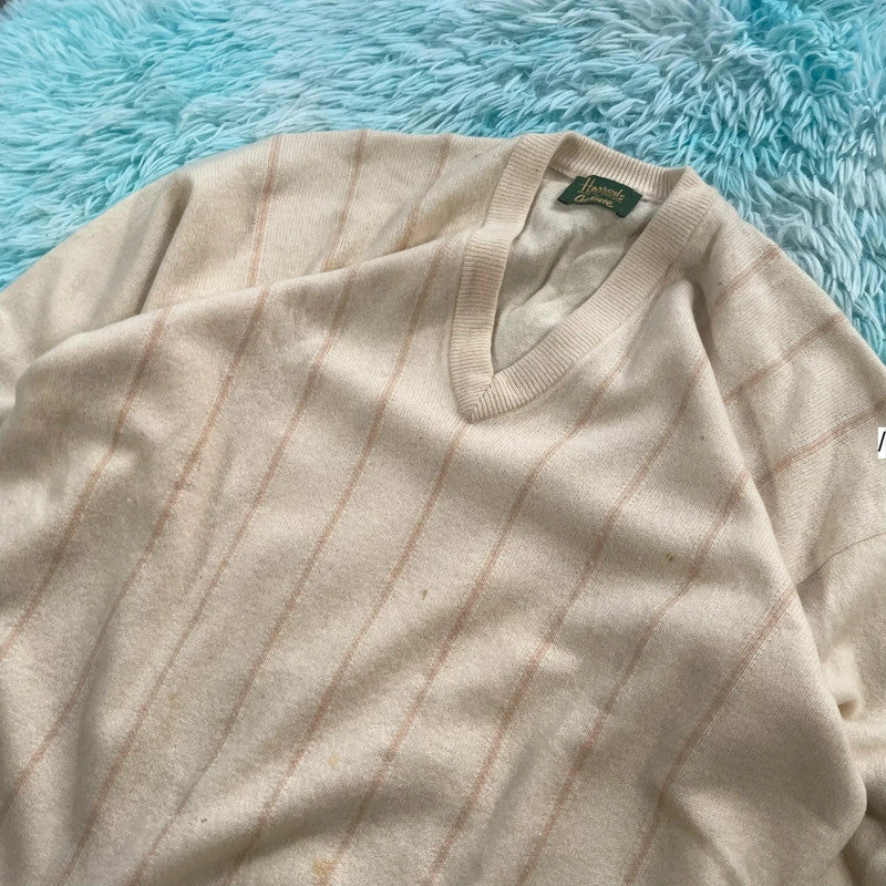 Vintage Cream Harrods Knitted Jumper V Neck - La