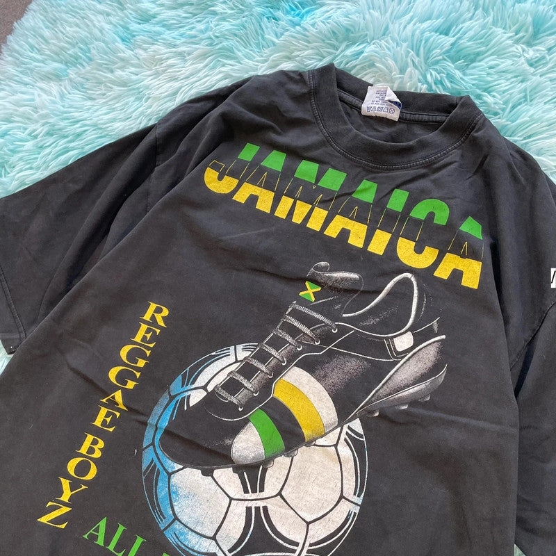 Vintage 90s Black Jamaica Football Graphic T Shirt - XL