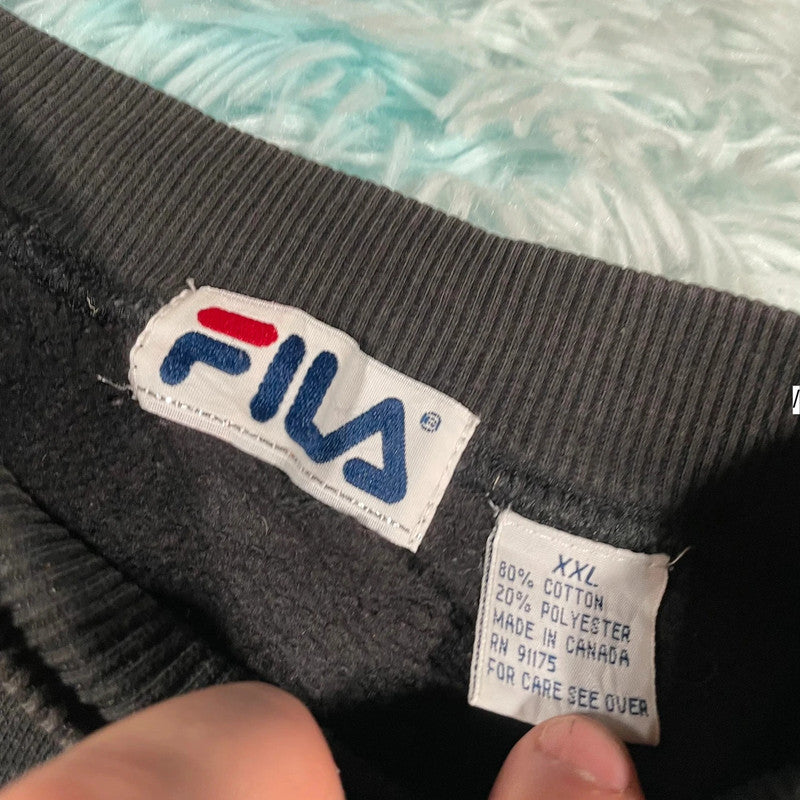 Vintage 90s Black Fila Sweatshirt Embroidered Spellout - XXL