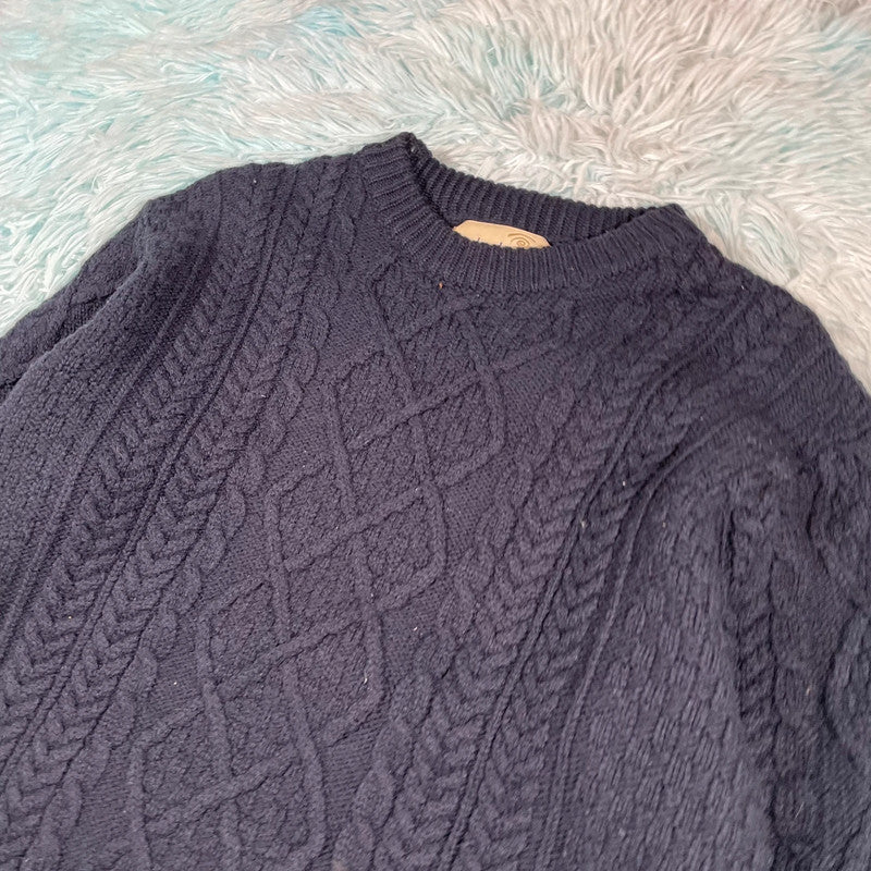 Navy Ireland Arran Knit Chunky Knitted Jumper - Large