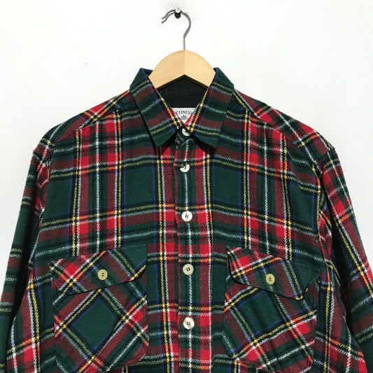 Vintage 90s Green Chequered flannel Shirt Shacket Jacket - Large