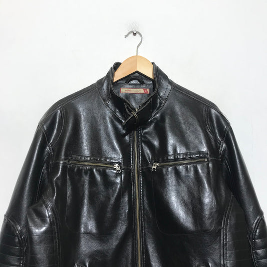 Vintage 90s Black Boxy Leather Jacket - Large