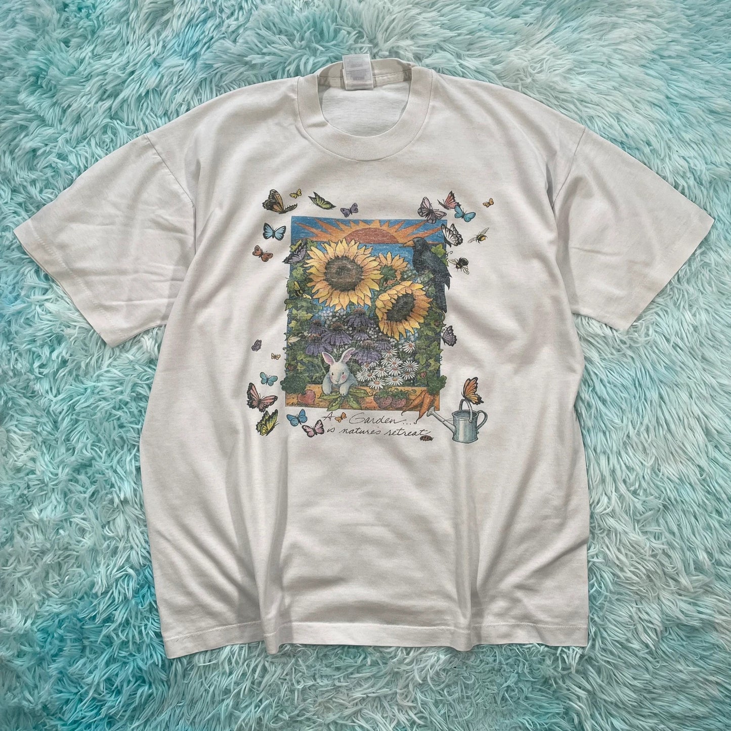 Vintage 90s White Sunflower Gardening Graphic T Shirt - XL