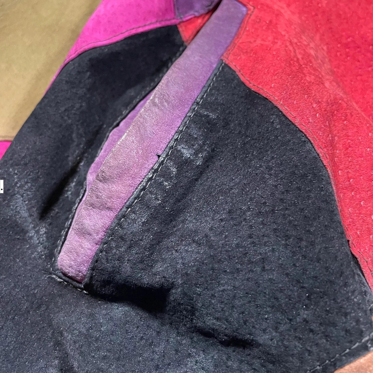 Vintage 80s Multicoloured Leather Bomber Jacket - Medium