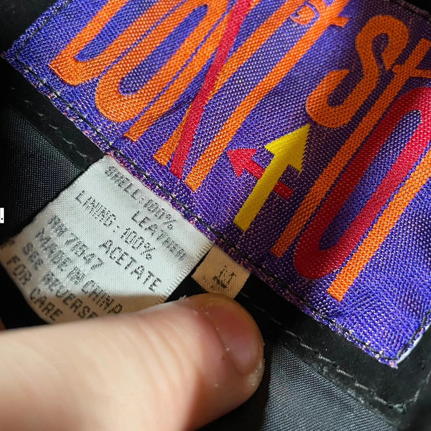Vintage 80s Multicoloured Leather Bomber Jacket - Medium