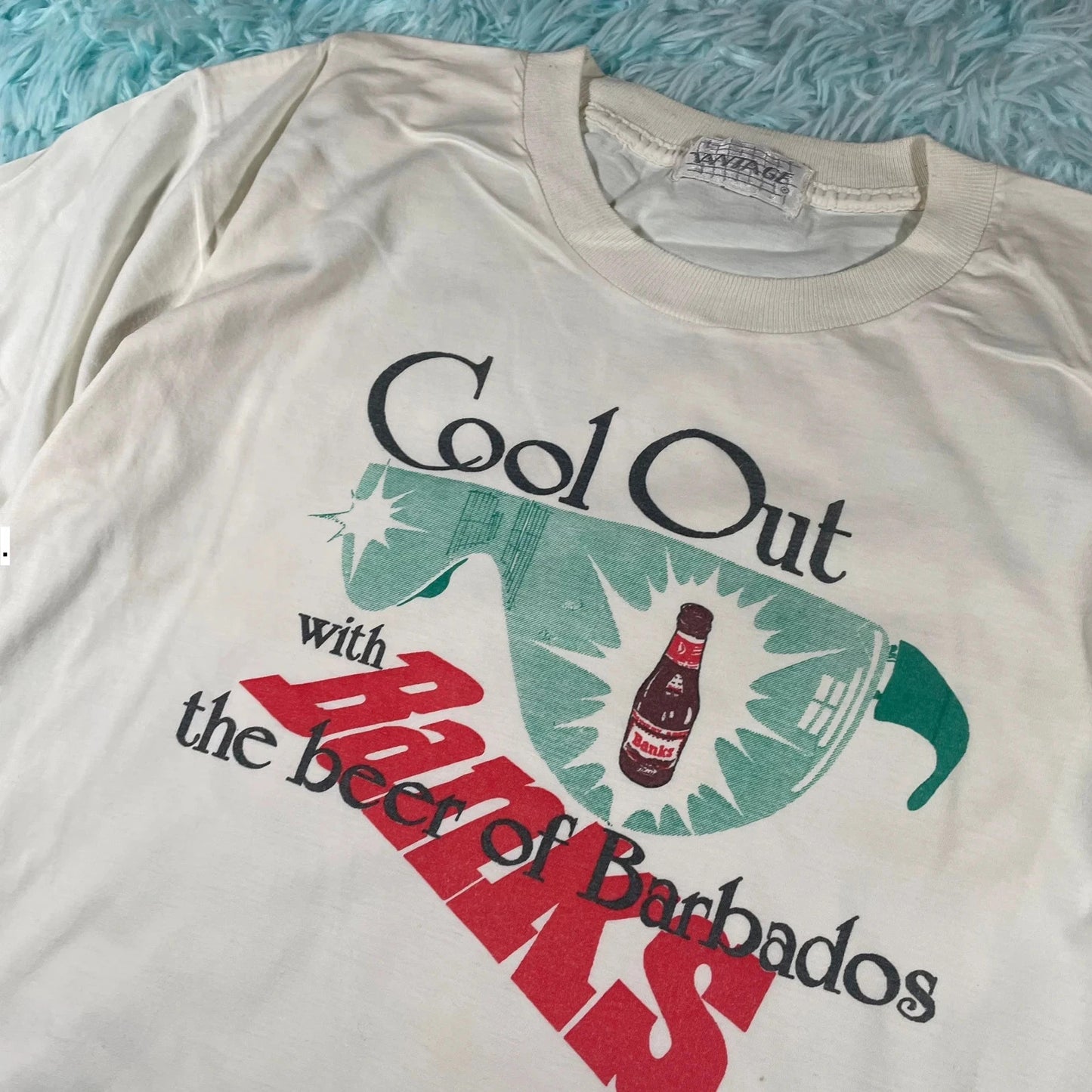 Vintage 80s White Banks Barbados Beer T Shirt - Medium