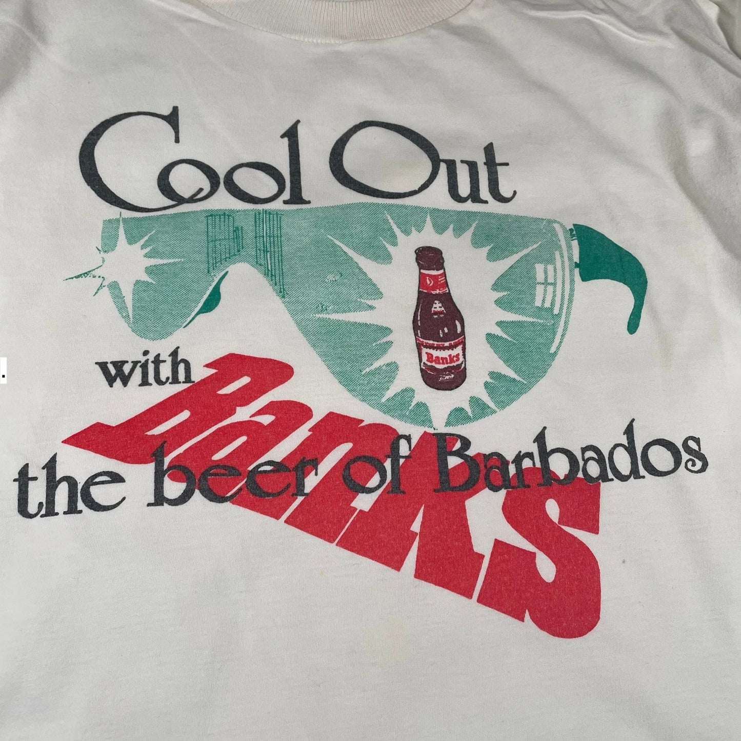 Vintage 80s White Banks Barbados Beer T Shirt - Medium