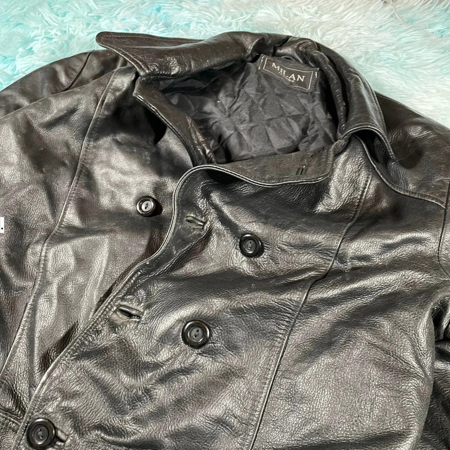 Vintage Black Milan Leather Jacket Button Up - Large