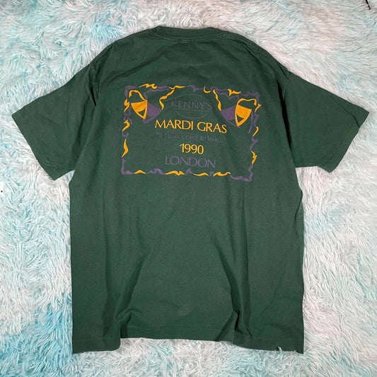Vintage 90s Green Mardis Gras Graphic T Shirt - XL