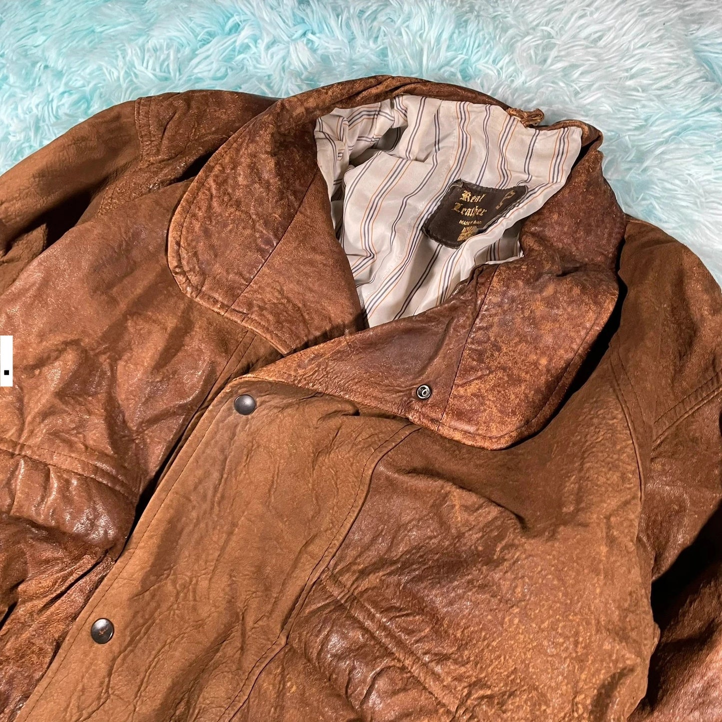 Vintage 90s Brown Leather Bomber Jacket - Medium