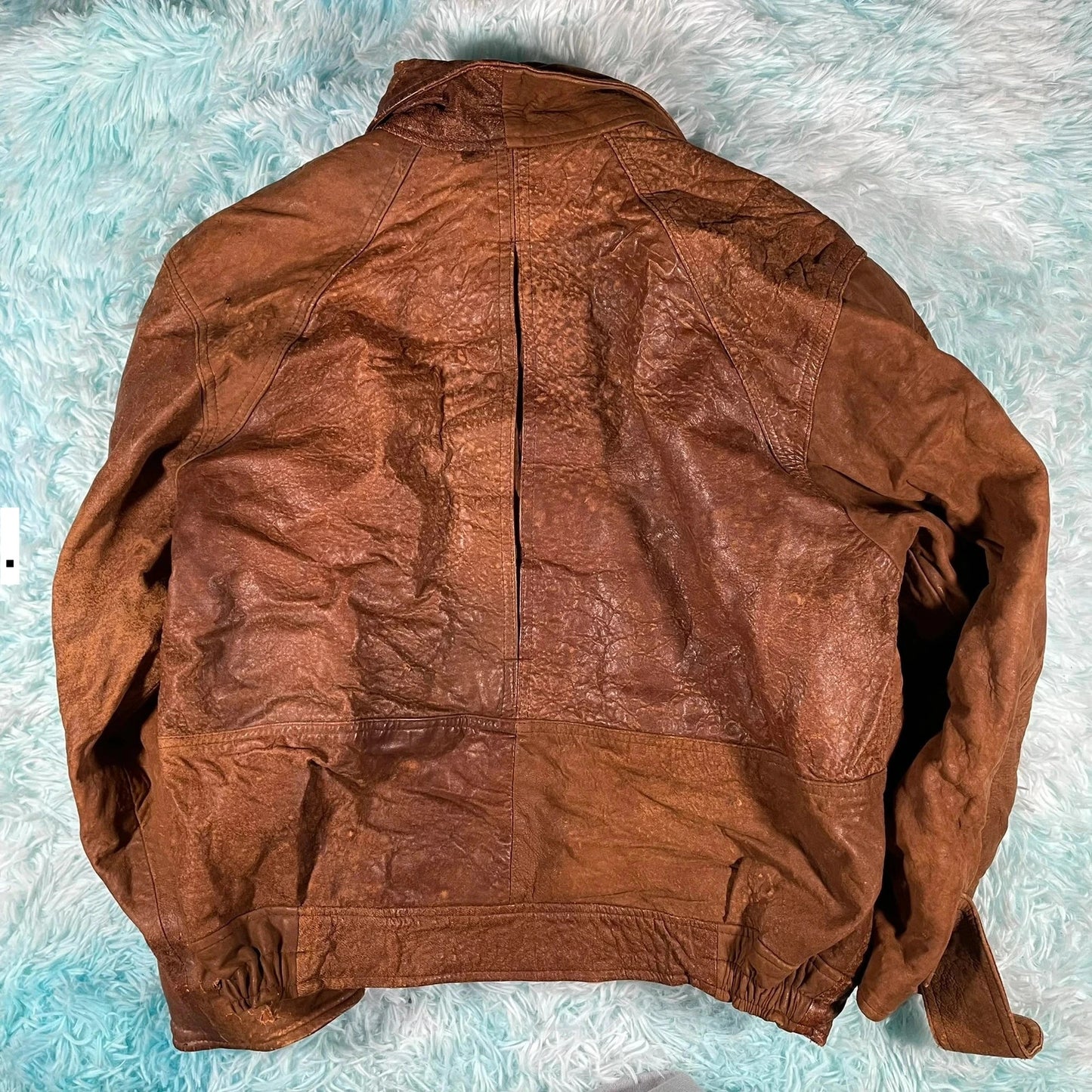 Vintage 90s Brown Leather Bomber Jacket - Medium