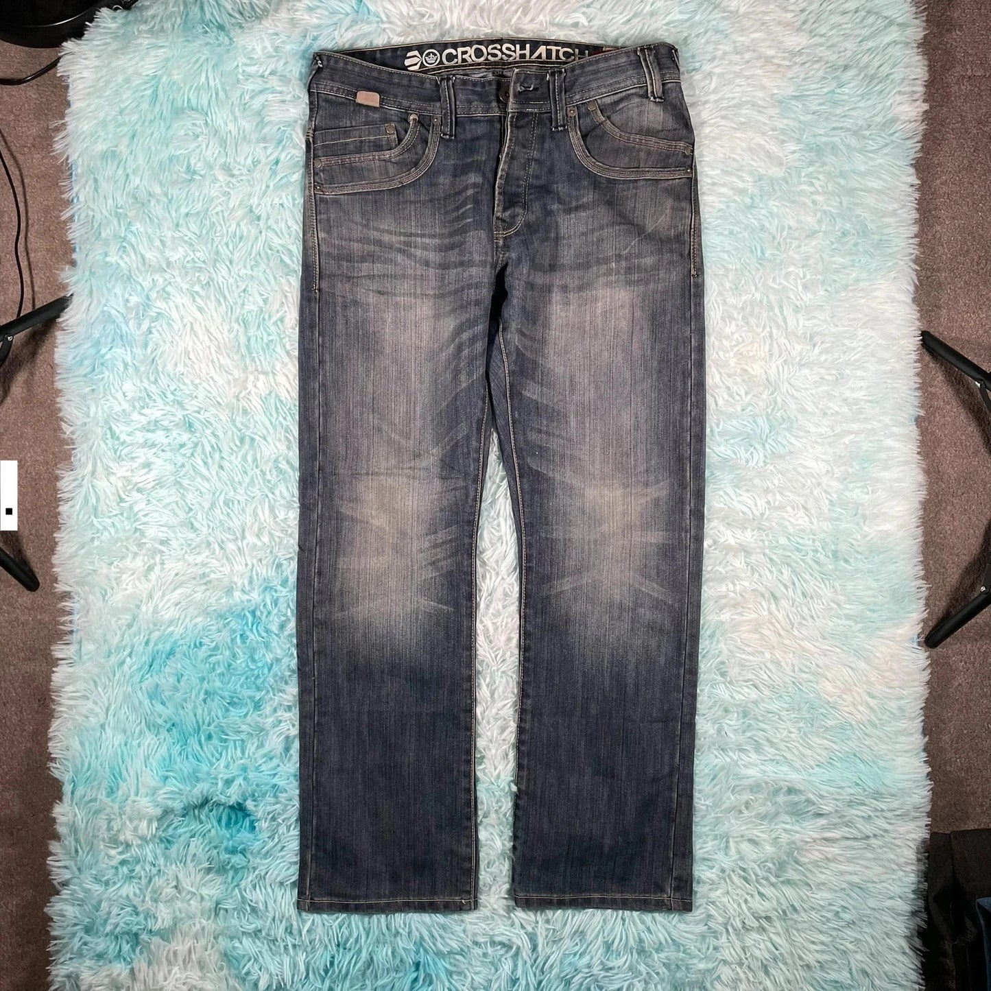Vintage Y2K Crosshatch Jeans Baggy Embroidered - W32 L30