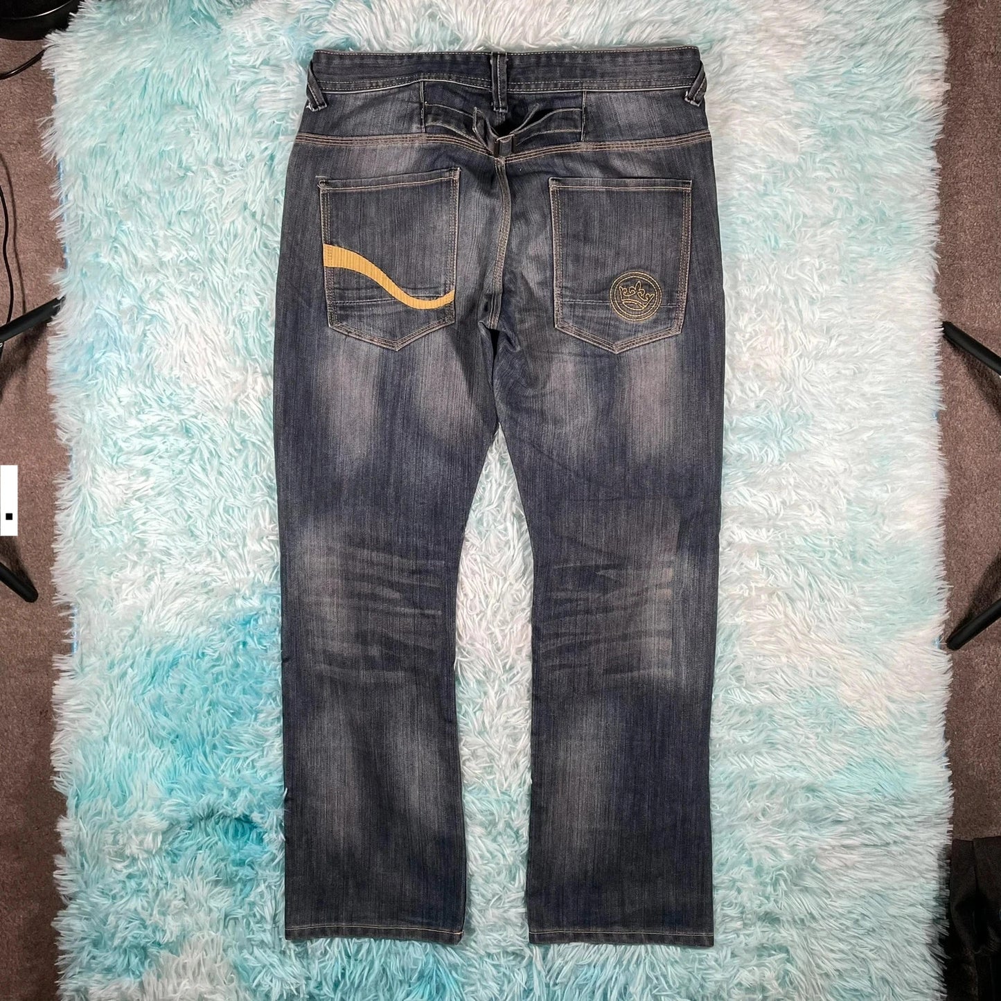 Vintage Y2K Crosshatch Jeans Baggy Embroidered - W32 L30