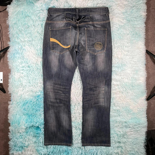 Vintage Y2K Crosshatch Jeans Baggy Embroidered - W32 L30