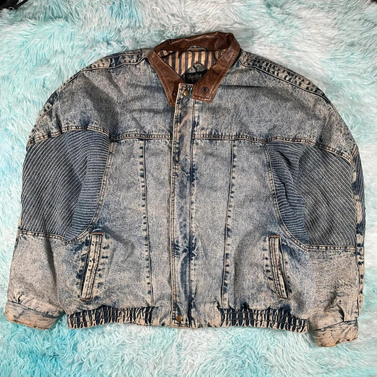 Vintage 80s Denim Bomber Jacket - XL