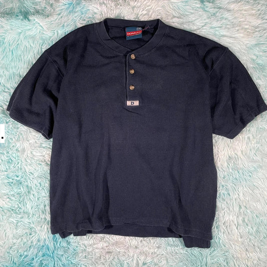 Vintage 90s Navy Waffle Knit Donnay T Shirt - Medium